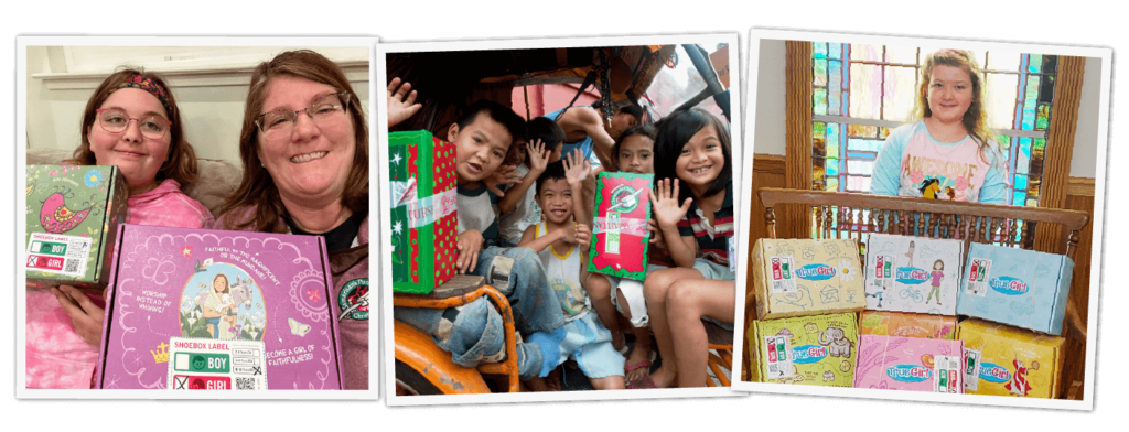 Operation Christmas Child - Moms and children with boxes